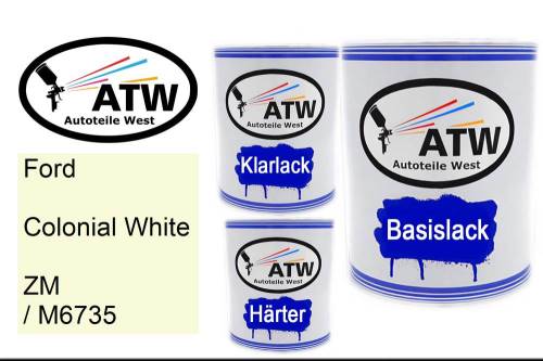 Ford, Colonial White, ZM / M6735: 1L Lackdose + 1L Klarlack + 500ml Härter - Set, von ATW Autoteile West.